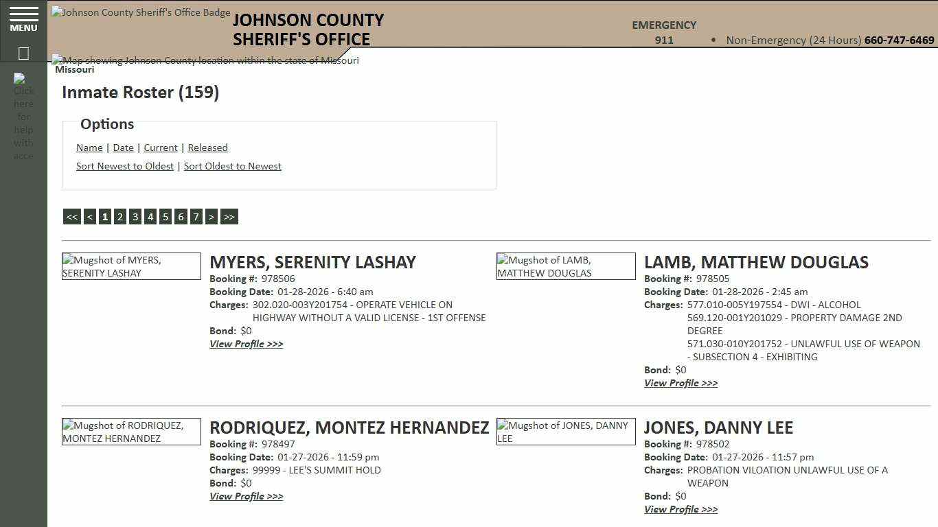 Inmate Roster - Current Inmates Booking Date Descending - Johnson County Sheriff MO